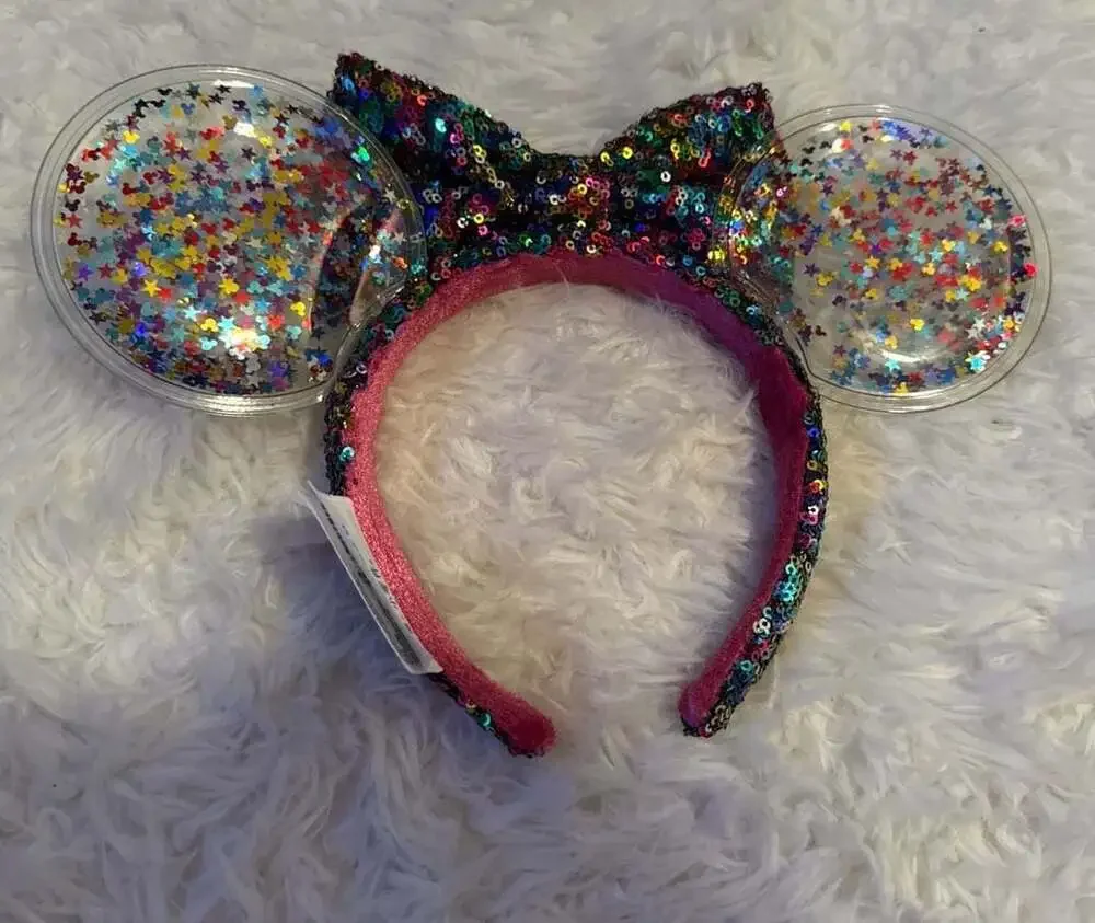 Disney Parks Minnie‎ Mouse Iridescent Confetti Star Clear Sequin Headband Ears
